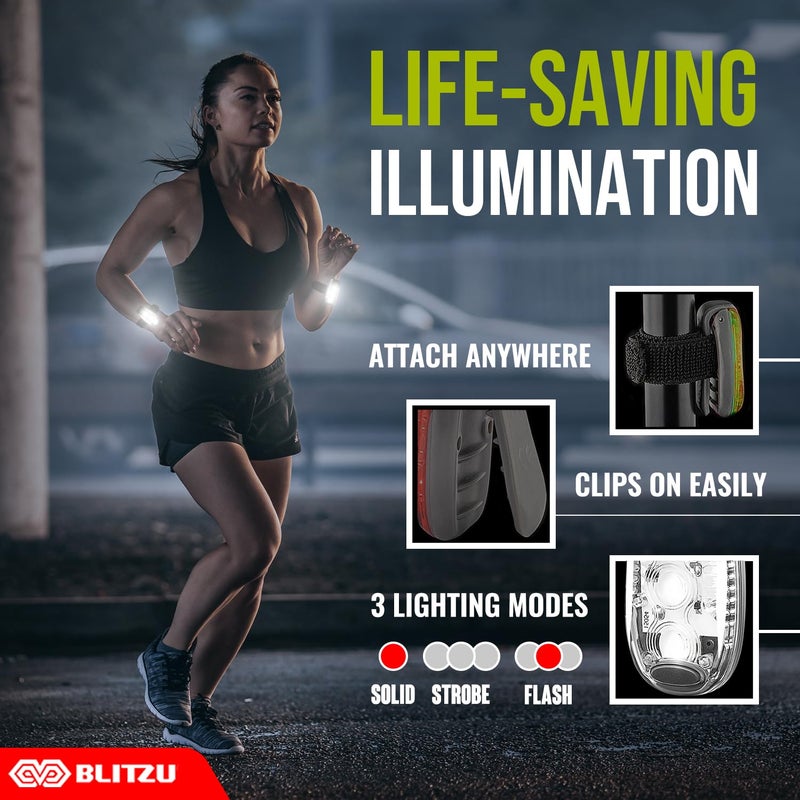 BLITZU 4 Pack LED Safety Light, Clip on Reflective Gear Lights for Walking at Night, Running, Jogging, High Visibility Strobe Light Accessories for Runners, Kids, Hiking, Kayak, Cycling, Camping, Boat White - Image 2
